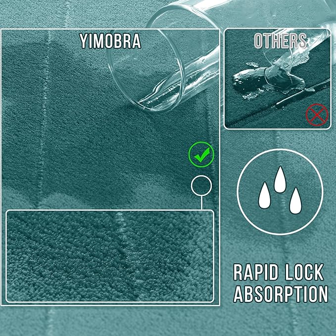 Yimobra Teal Bath Mat, Super Soft Absorbent Memory Foam Bathroom Rug Non Slip, Quick Dry, Machine Washable Floor Carpet for Tub Shower, Home Decor Accessories, 24x17