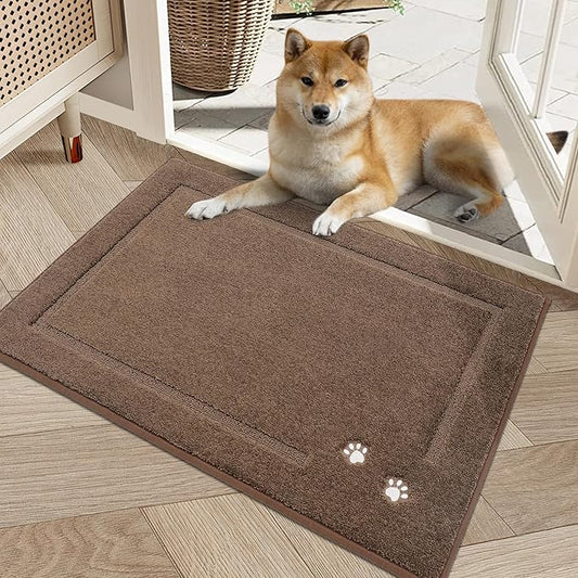 BEQHAUSE Dog Door Mat for Muddy Paws 20"x32" Dirt Trapper Absorbent Doormat Non Slip Entryway Rugs Washable Stain Resistant Welcome Floor Mat Soft Low-Profile for Front Back Door, Brown