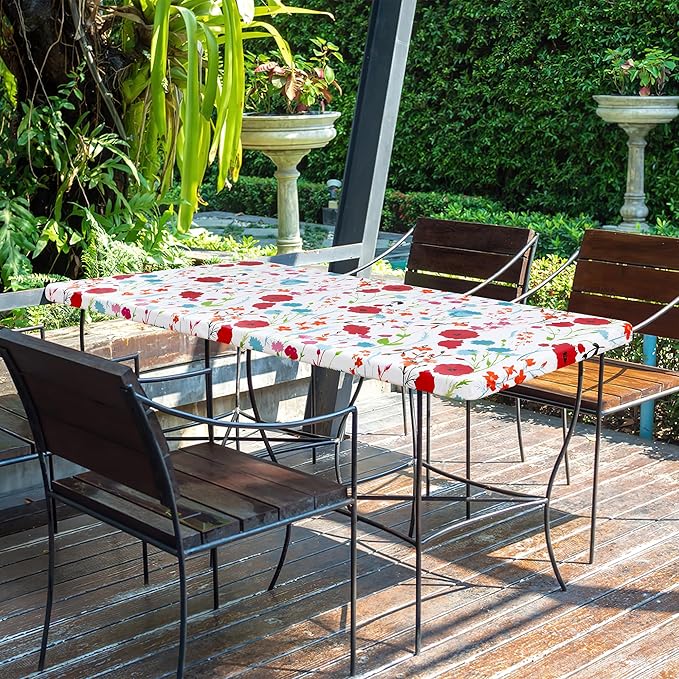 misaya Rectangle Vinyl Tablecloth, Fitted Table Cover, 100% Waterproof, Elastic Edge, Flannel Backing, Plastic Table Cloth Fit 3 Foot Folding Tables for Picnic, Camping, Outdoor (Flowers, 30x36 inch)