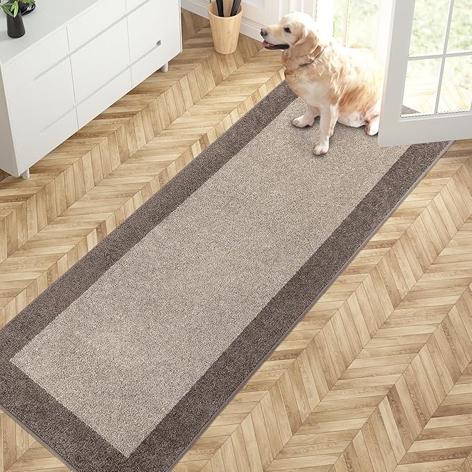 PURRUGS Dirt Trapping Door Mat 24" x 70", Non-Slip Machine Washable Entry Rug, Entrance Mat, Indoor Front Door Mat, Super Absorbent Entryway Rug for Muddy Shoes & Paws, Beige & Grayish Brown