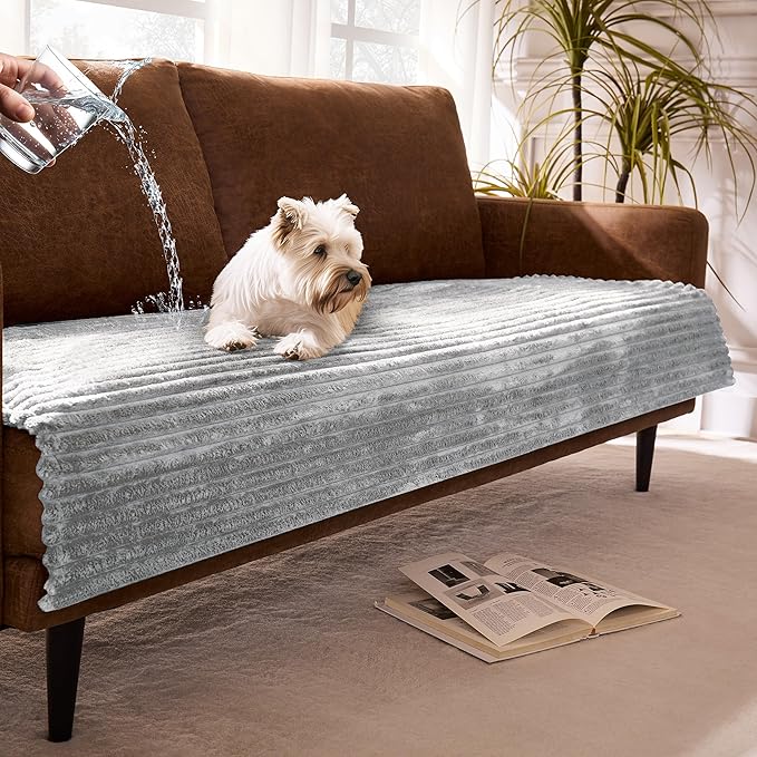 Meider Waterproof Dual Non-Slip Couch Cover for Dogs, Fuzzy Soft Pet Couch Covers for 2 Cushion Sofa loveseat, Pet Friendly Soft Dog Bed Covers Sofa Cover Washable (Seagull Gray, 33" x 62" 1 Pack)