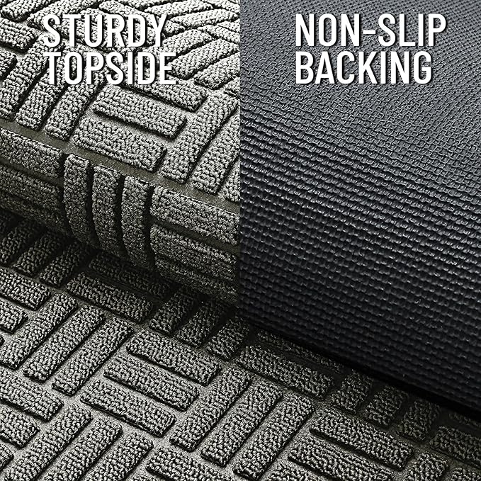OLANLY Front Door Mat Outside Entrance 47x32, Absorbent, Heavy Duty Sturdy Natural Rubber Doormat Indoor Outdoor, Non-Slip, Stain and Fade Resistant, Low Profile Floor Mat for Entryway, Modern Gray