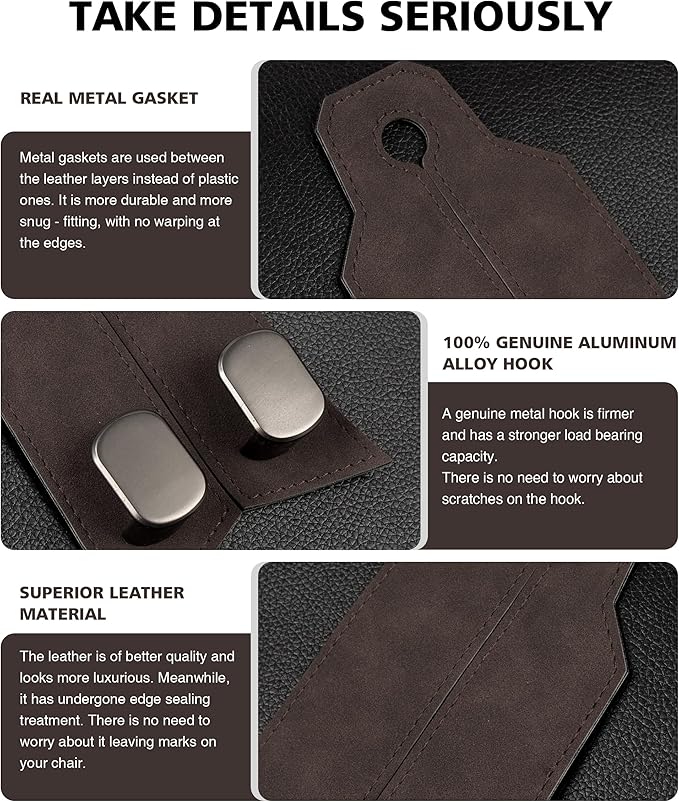 Car Seat Hooks for Headrest, Purse Hook for Car, Car Seat Hooks Purse Hanger for Car 100% Metal & Premium Leather 2025 Latest Car Organization Accessories for Bags, Purses, Phones etc (Brown 2Pcs)
