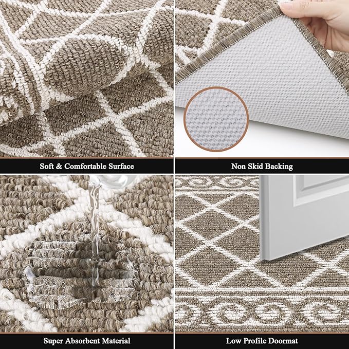 HEBE Indoor Door Mat 24''x36'' Non Slip Front Door Welcome Mats Washable Shoe Mats Dirt Trapper for Entryway Low Profile Kitchen Carpet for Entrance Hallways Entrance Mat for Dogs