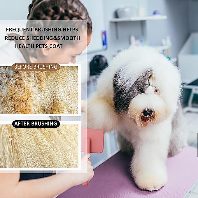 Dog Brushes for Poodle,Doodle,Goldendoodle,Labradoodle Coats Best Slicker Brush for Dogs Thick Long Curly Hair Shedding,Detangles,Fluffy Grooming Soft Long Pin Slicker Brush Dematting.Wooden(Large)