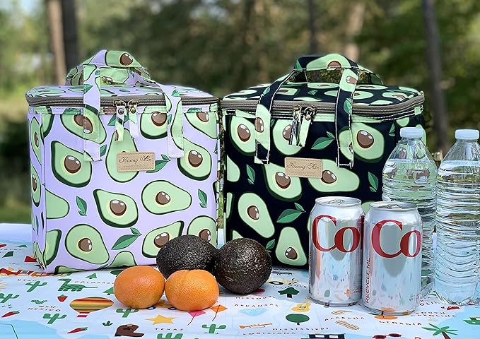 Kwang Min Avocado Insulated Lunch Bag for Women,Reusable Lunch Box,Large Cooler for Office,Picnic Outdoors,Premium Durable Fabric,Light,Ideal Summer Bag (Avocado Pink)