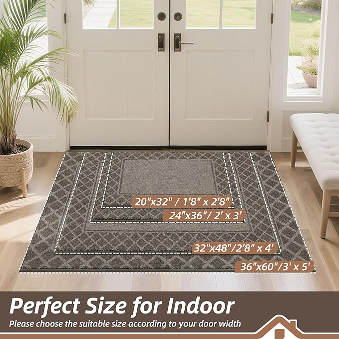 BEQHAUSE Door Mat Dirt Trapper Non Slip Entryway Rugs Absorbent Welcome Mat Low Profile Washable Front Door Mat for Muddy Paws,Entrance,Hallway, 32" x 48", Brown