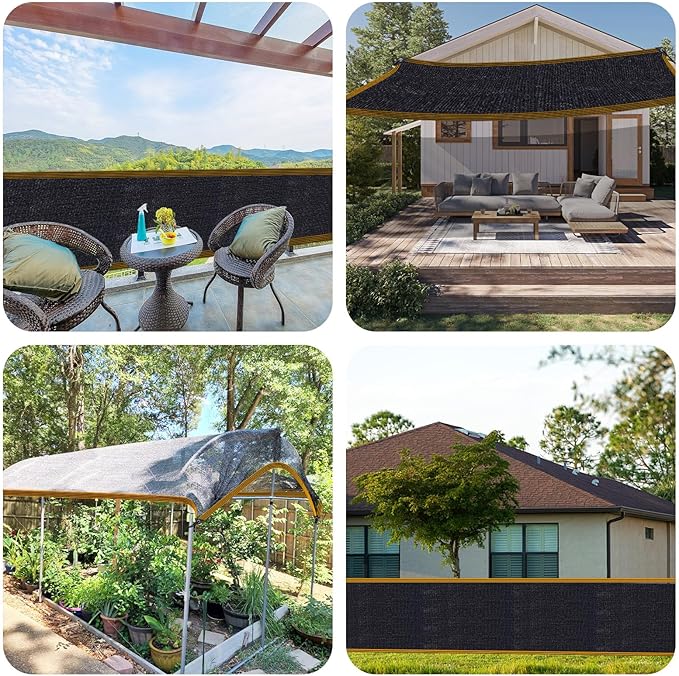 QLOFEI 60-70% Shade Cloth with Grommets, Sunblock Shade Sail Mesh Tarp for Plant Greenhouse, Easy to Hang Neting Cover for Patio Kennel Chicken Coop Lawn Garden, 6x8 FT