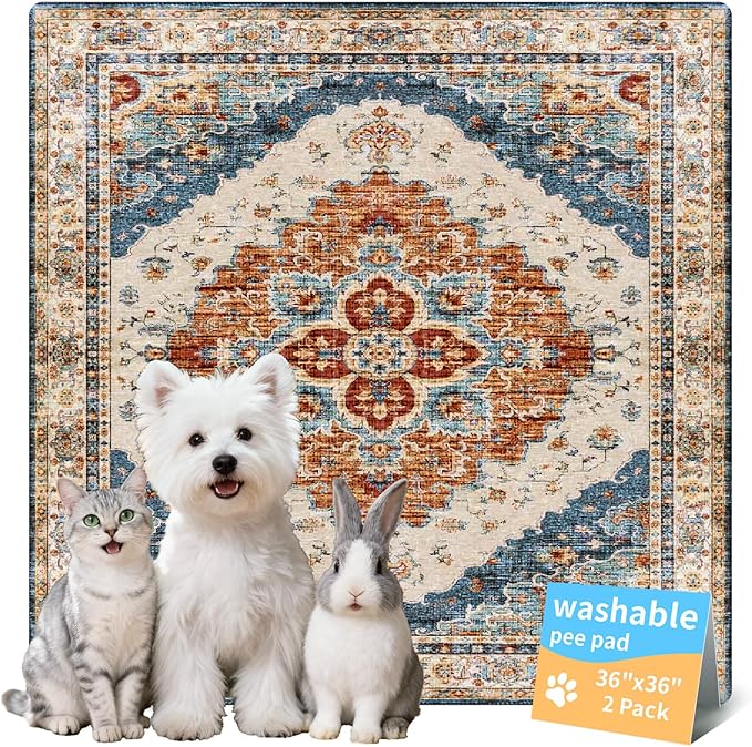 Dog Pee Pads Training Pads Upgrade Triple Thickness All-Purpose Super Absorbent & Leak-Proof, Quick Dry and Leak-Proof and Odor Control (Brick/Blue, 36" x36"x2PCS)