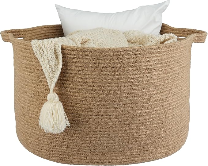 XUANGUO Extra Large Jute Rope Storage Basket Blankets Basket Living Room 22"x12" Toy Baskets for Kids and Dogs Woven Laundry Baskets for Clothes Towels Baby Toy Storage