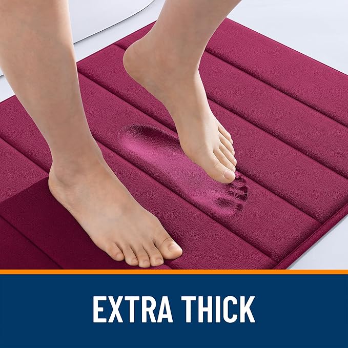 OLANLY Memory Foam Long Bathroom Rugs Runner 70x24, Super Soft Absorbent Bath Mat, Quick Dry, Machine Washable Shower Floor Rugs, Bathmat Carpet, Bathroom Home Decor Accessories, Burgundy