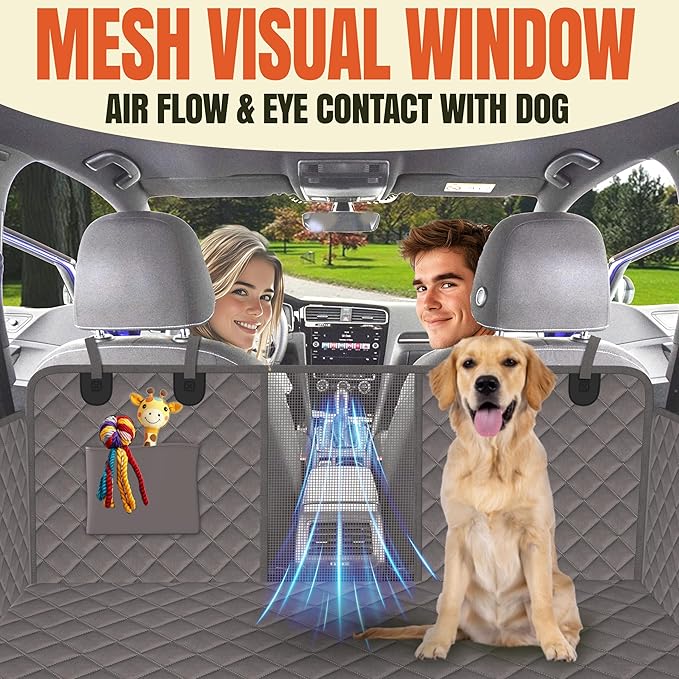 Back Seat Extender for Dogs, Hard Bottom Car Seat Cover for Dogs. Hammock Style, Large Space, Holds 420lbs, Sturdy, Waterproof for Car, SUV, Truck (Gray)