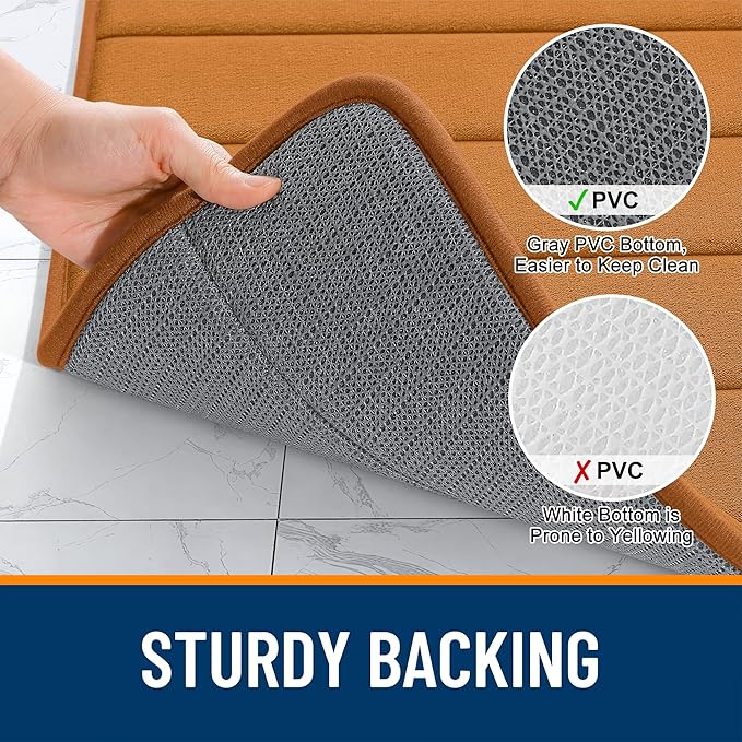 OLANLY Memory Foam Toilet Rugs U Shaped 24x20, Super Soft Absorbent Contour Bath Rugs, Quick Dry, Machine Washable Toilet Mat, Bathmat Floor Carpet, Bathroom Home Decor Accessories, Ochre