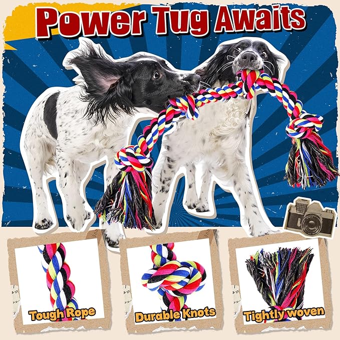 Heavy Duty Dog Toy for Aggressive Chewers – Tough Chew Toys for Large Dogs, Ideal for Tug-of-War & Teeth Cleaning, with 3 Rope Toys & 2 Dog Bags