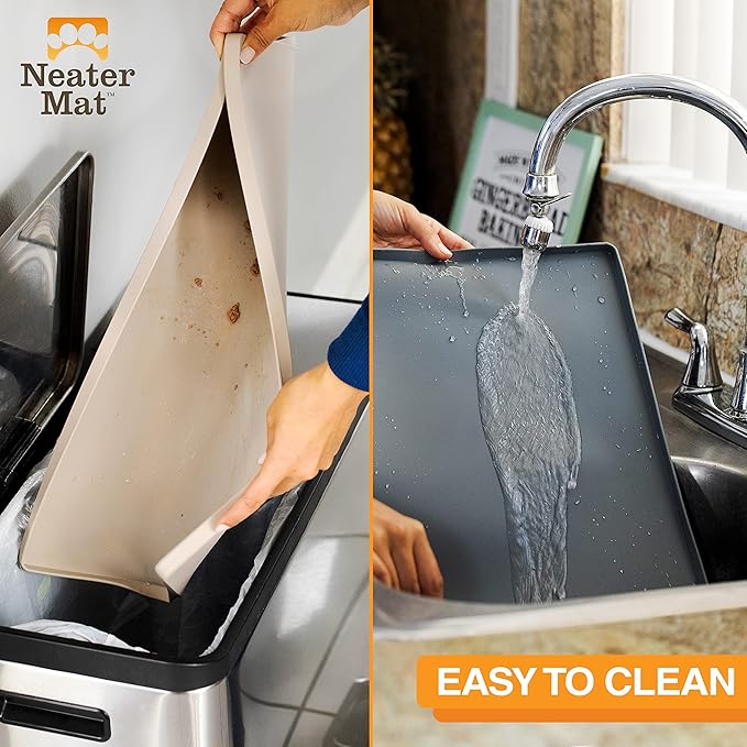 Neater Pet Brands Neater Mat Pet Mats for Food and Water, Cat & Dog Bowl Mat Waterproof Silicone, Feeding Tray, Dog Food Mats for Floors, Placemat w/Raised Edge for Under Bowls, 19” x 12”, Cream