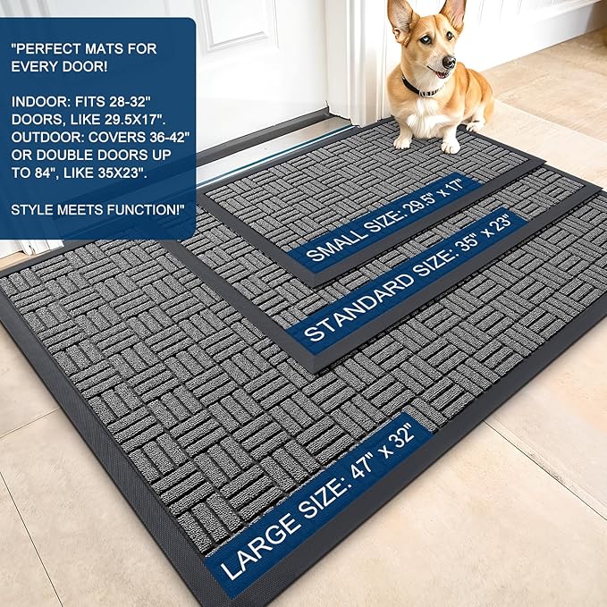 OLANLY Front Door Mat Outside Entrance 59x23, Absorbent, Heavy Duty Sturdy Natural Rubber Doormat Indoor Outdoor, Stain and Fade Resistant, Non-Slip Backing Low Profile Floor Mat for Entryway, Grey
