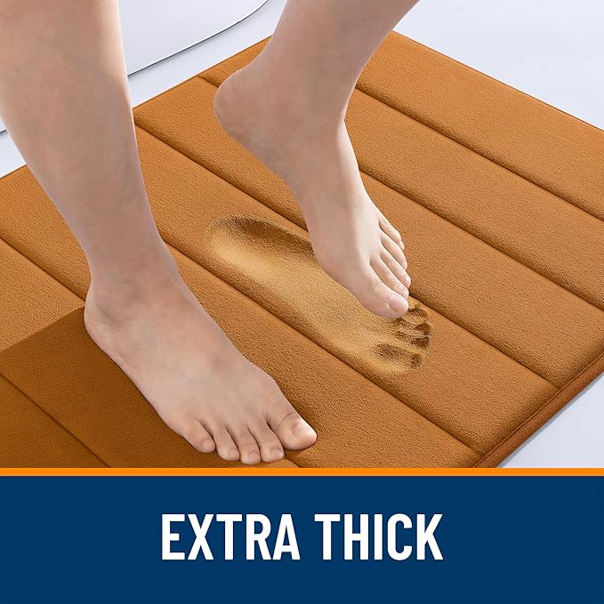OLANLY Memory Foam Toilet Rugs U Shaped 24x20, Super Soft Absorbent Contour Bath Rugs, Quick Dry, Machine Washable Toilet Mat, Bathmat Floor Carpet, Bathroom Home Decor Accessories, Ochre