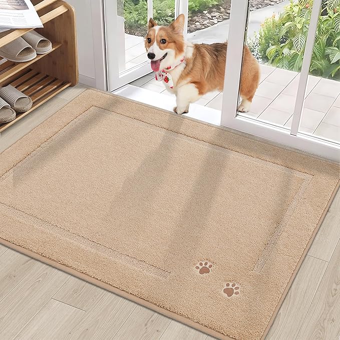 BEQHAUSE Dog Door Mat for Muddy Paws 32"x48" Dirt Trapper Absorbent Doormat Non Slip Entryway Rugs Washable Stain Resistant Welcome Floor Mat Soft Low-Profile for Front Back Door, Beige