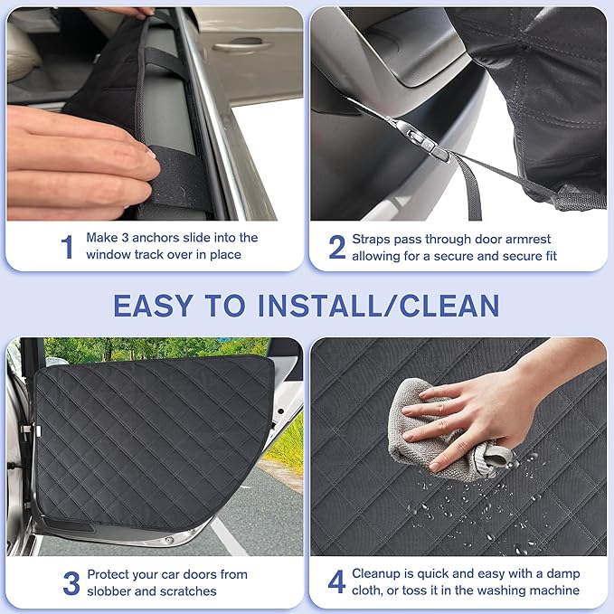 ALLANSING Dog Car Door Protector for Large SUV & Truck – XL Size, Anti-Scratch/Stain-Resistant, Window-Roll-Compatible, 2-Pack, Secure Fit for Wide/Tall Doors (Black)