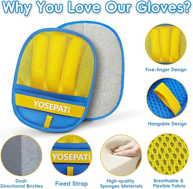 Pet Hair Removal Glove, Five-Finger Magic Brush Electrostatic Mitt, Pet Hair Remover Tool for Dog & Cat, Reusable Pet Hair Gloves Pet Grooming Needs, Fur Remover for Couch, Clothing & Carpet