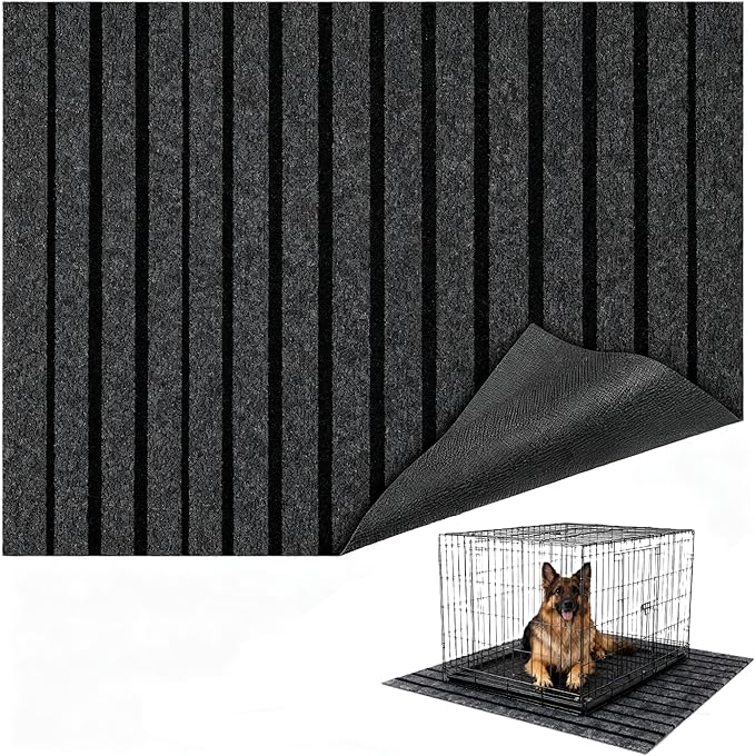 Dog Crate Mat 63"x47" Extra Thick Waterproof Non-Slip Kennel Pad, Absorbent Striped Design for Under Crate, Reusable & Washable Dog Mat for Crate