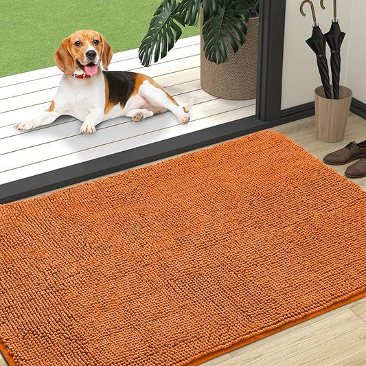 OLANLY Dog Door Mat for Muddy Paws 47x32, Absorbs Moisture and Dirt, Absorbent Non-Slip Washable Doormat, Quick Dry Chenille Mud Mat for Dogs, Entry Indoor Entryway Carpet for Inside Floor, Clay