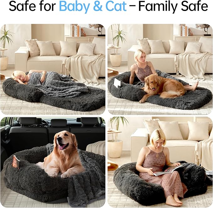 Foldable Human Dog Bed for Adult, Orthopedic Memory Foam Large Pet Sofa, Washable Dog Couch with Removable Waterproof Cover, Sofa Bed for Adults Pets and Families, 74.8''x43.3''x11.81''
