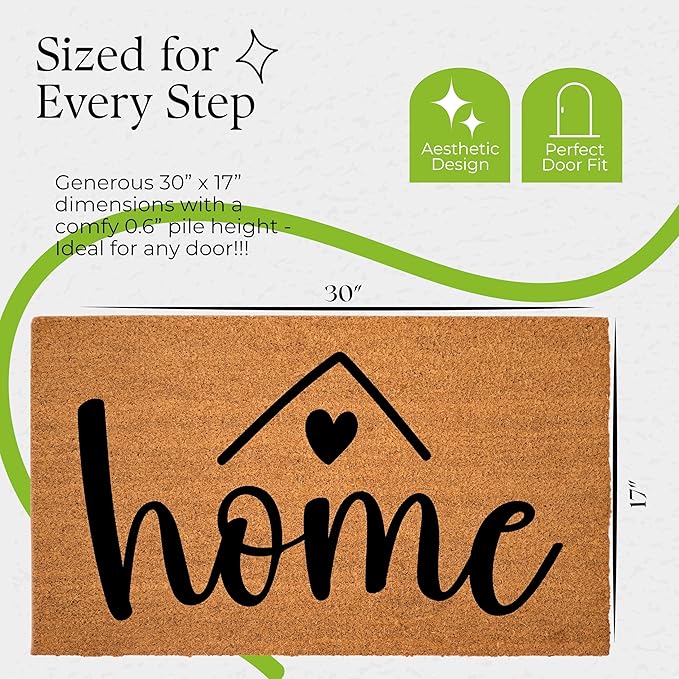 COCONIQ Coir Door Mats 17" X 30", Non-Slip Sturdy, PVC Backed Heavy Duty, Easy to Clean, Ideal for Door Entrance, Patio, Porch, Backyard, Garages, A Home Made of Love