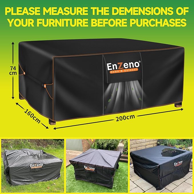 Enzeno Patio Furniture Set Cover, Outdoor Sectional Sofa Couch Set Covers Waterproof, Garden Dining Table Chair Set Cover Outside Rectangular Heavy Duty Weatherproof 78" L x 63" W x 28" H Black