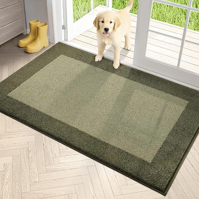 PURRUGS Dirt Trapping Door Mat 34" x 60", Non-Slip Machine Washable Entry Rug, Entrance Mat, Indoor Front Door Mat, Super Absorbent Entryway Rug for Muddy Shoes & Paws, Budding Green & Sage Green