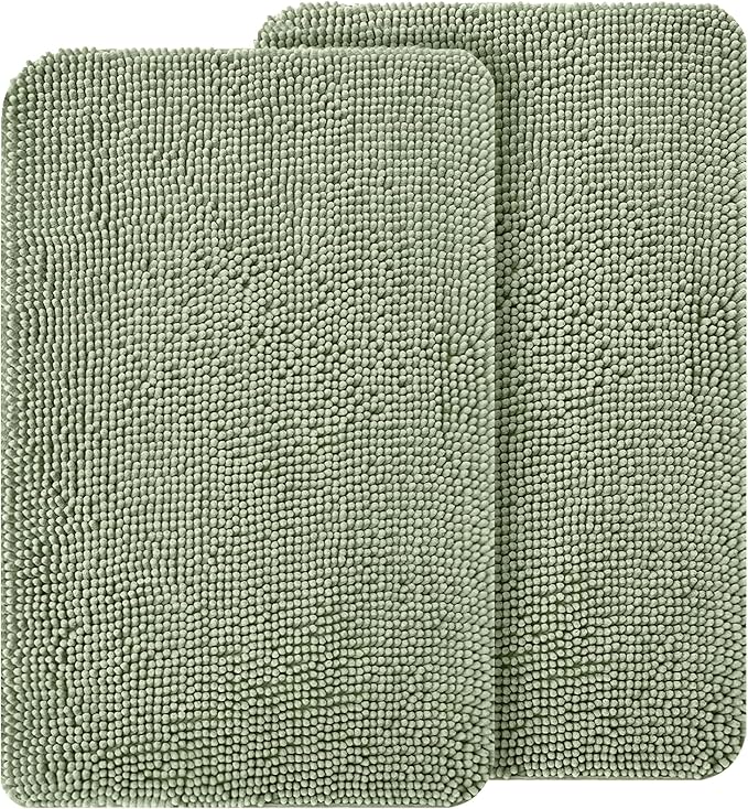 OLANLY Dog Door Mat Set 2-Piece 24x16, Absorbs Moisture and Dirt, Absorbent Non-Slip Washable Doormat, Quick Dry Chenille Mud Mat for Dogs, Entry Indoor Entryway Carpet for Inside Floor, Sage Green
