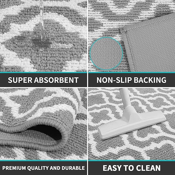 HEBE Washable Runner Rug 20"x59" Indoor Door Mat Runners,Non Slip Dirt Trapping Rug Runner Floor Mats Carpet Runners for Entryway Hallway Kitchen Garage Laundry Room