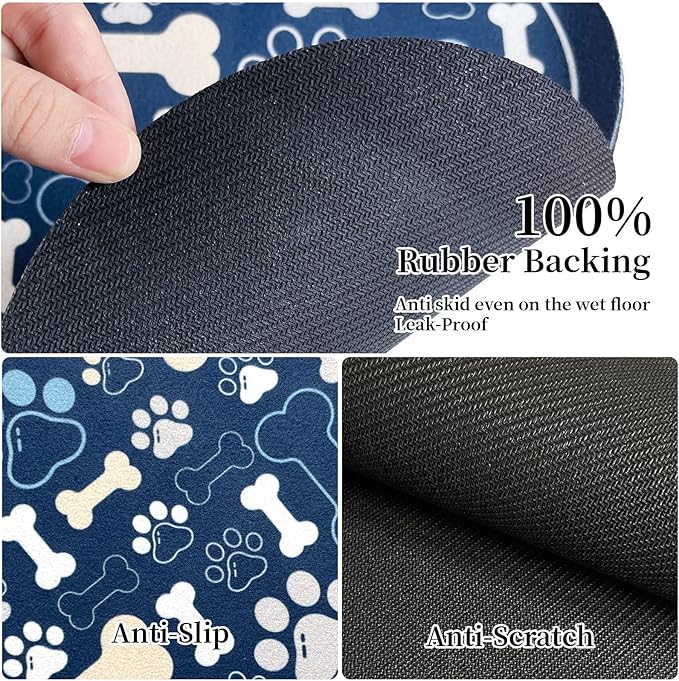 Dog & Cat Food Mat Bone Shaped Pet Feeding Mat Quick Absorb Water Bowl Placemat with Rubber Backing Indoor Floor Stain Resistant Pet Accessory Supplies (Blue, 17x29 Inches)