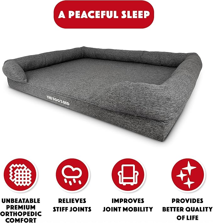 The Dog’s Bed, XXL Grey Fur Memory Foam, Pain Relief: Arthritis, Hip & Elbow Dysplasia, Post Surgery, Lameness, Supportive, Calming, Waterproof, Washable Cover