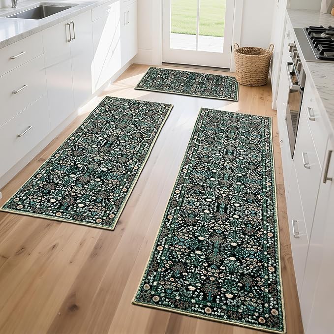 Kitchen Rug Set 3Pcs, Boho Rug Sets Non Slip Washable for Floor Thick Farmhouse Kitchen Decor Runner Rugs for Kitchen, Entryway，Laundry, Hallways 20''x32''+20''x48''+20''x59