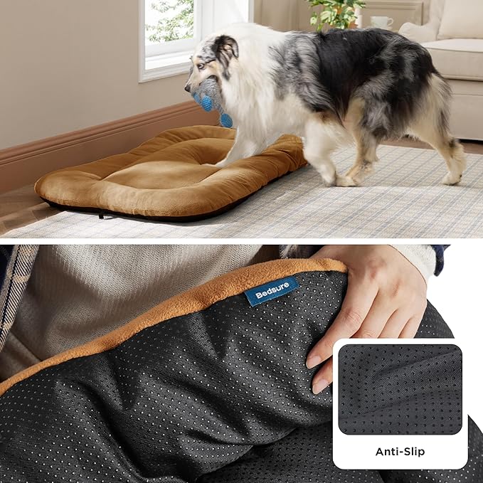 Bedsure Washable Dog Crate Pad for Extra Large Dogs, Anti-Slip Puppy Kennel Dog Bed for Crate - Ultra Soft Fleece Flat Thin Pet Mat (Not Chew Proof), Brown XL 41"x27"