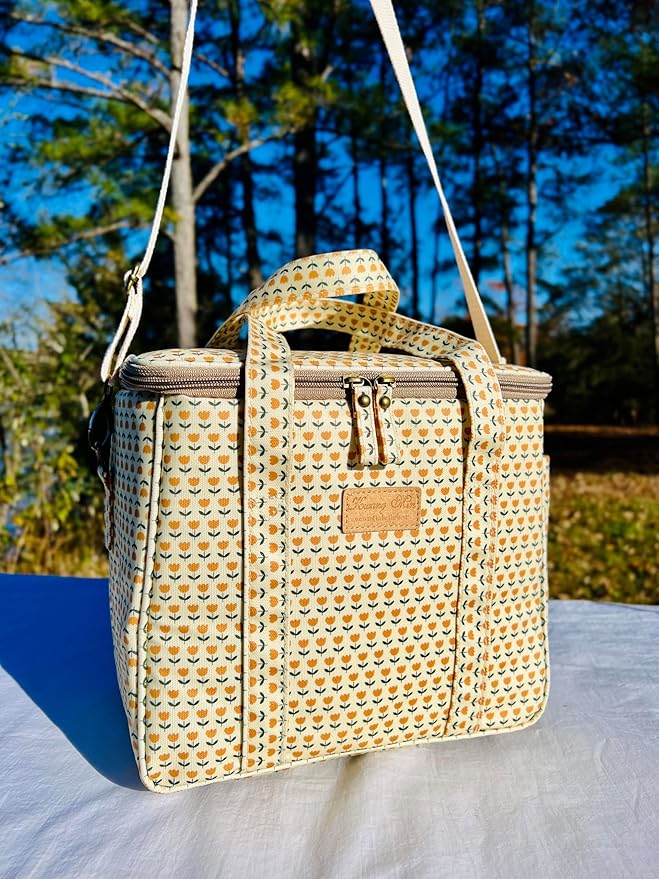 Kwang Min Insulated Insulated Cooler Bag,Reusable Large Lunch Bag for Women, Great for Outdoors,Camping,Party,Premium Quality,Adjustable Strap,Foldable