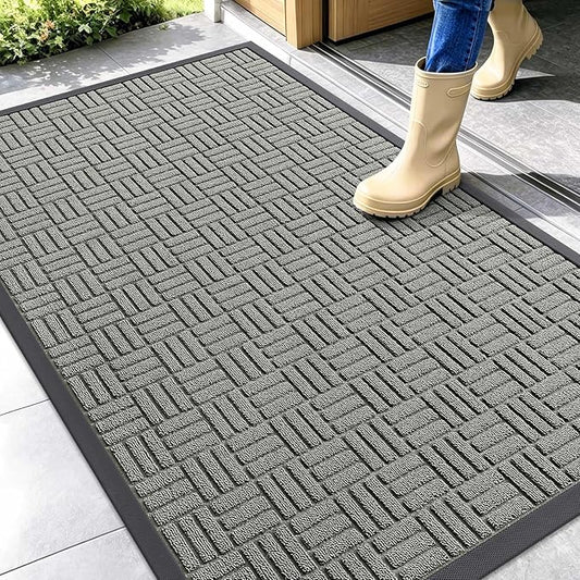 OLANLY Front Door Mat Outside Entrance 47x32, Absorbent, Heavy Duty Sturdy Natural Rubber Doormat Indoor Outdoor, Non-Slip, Stain and Fade Resistant, Low Profile Floor Mat for Entryway, Modern Gray