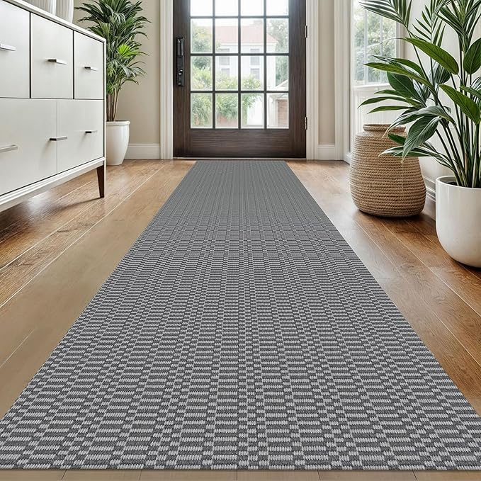 KOZYFLY Washable Runner Rug 2x10 ft Hallway Kitchen Runner Rugs with Rubber Backing Bobo Non Slip Entryway Runner Indoor, Long Carpet Runners for Hall Kitchen Entryway, Grey/Charcoal Grey