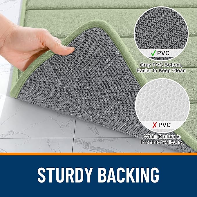 OLANLY Memory Foam Bath Mat 59x35, Super Soft Absorbent Bathroom Rugs, Quick Dry, Machine Washable Shower Floor Rugs, Bathmat Carpet, Bathroom Home Decor Accessories, Sage Green
