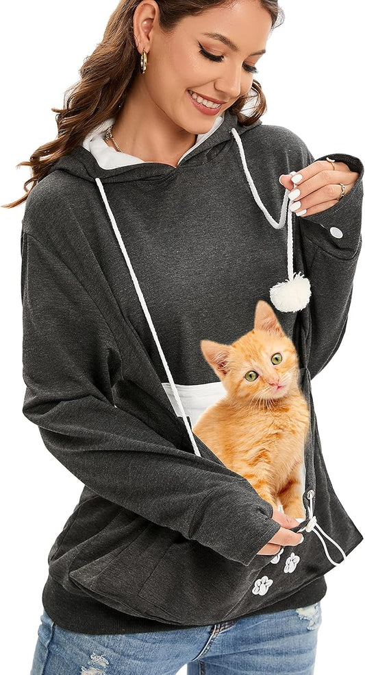 BOMBAXCEIBA Pet Pouch Hoodie Small Pet Carrier,Dog Cat Pouch Hoodie Sweatshirt Kangaroo Pocket Holder, With Ears Women's Fit