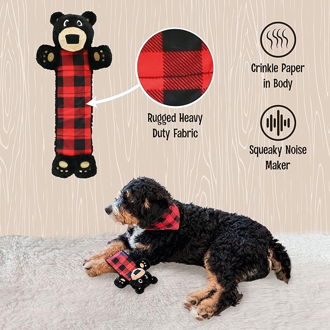 Lazy One Bear Squeaky Dog Toy, Soft Crinkle Toy for Dogs, Durable Fabric for Small, Medium, and Large Breeds