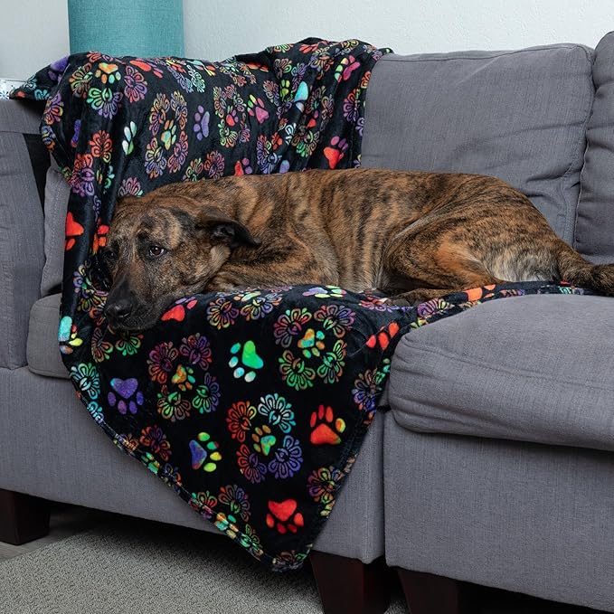 Pet Dog Cat Blanket Ultra Soft Cozy Fleece Paw Print Design Machine Washable Durable for Crates Beds Sofas Travel (Loving Paws, Large)