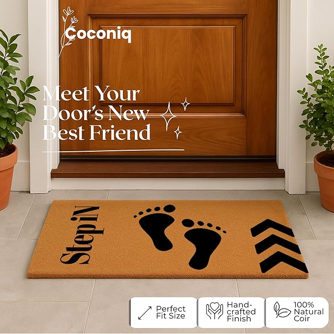 COCONIQ Coir Door Mats 17" X 30", Non-Slip Sturdy, PVC Backed Heavy Duty, Easy to Clean, Ideal for Door Entrance, Patio, Porch, Backyard, Garages, Step-in Footprints