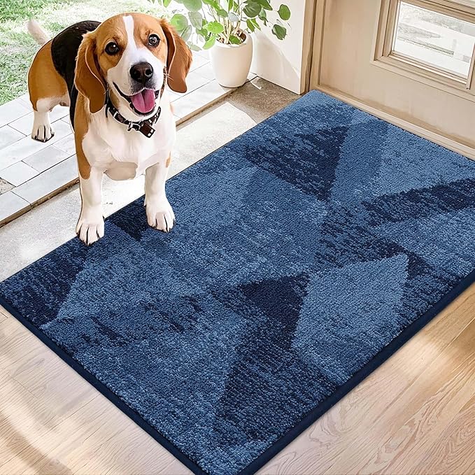 COSY HOMEER Entryway Rugs Doormat 20"x32", Non-Slip Absorbent Polyester, Washable Rugs for Front Door, Dirty Paws & High Traffic Areas, Blue