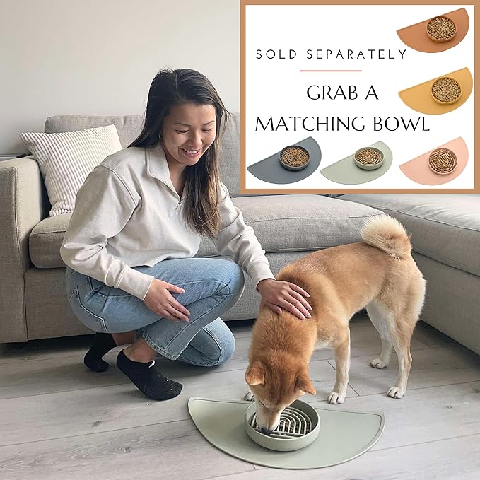 Should We Go? Waterproof Silicone Pet Food Mat - Non-Slip, Spill-Proof Feeding Mats for Floors, Raised Edge Design, Easy-to-Clean Rubber Mat for Dog & Cat Bowls, 21" Across x 10.5" Deep, Medium-Blush
