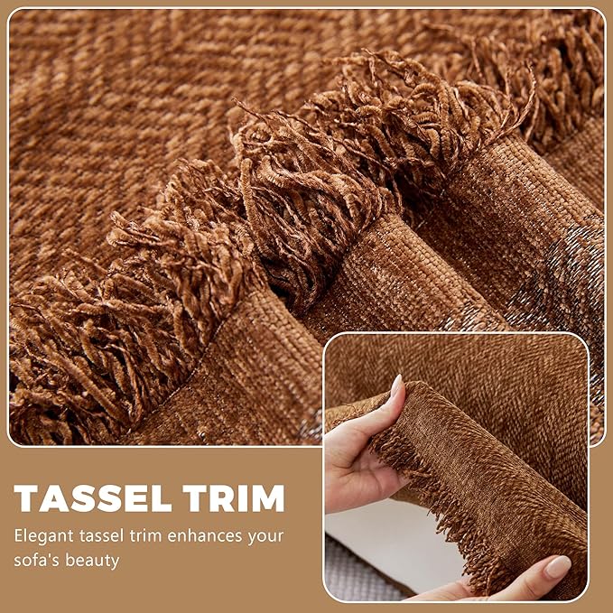 Chenille Couch Cover for Dogs - Sofa Covers for 2 Cushion Sofa Pet Friendly, Scratch Resistant & Non-Slip Furniture Cover Fits Love Seat, Beige, 71"x118", Brown