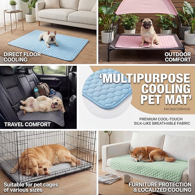 MICROCOSMOS Summer Cooling Mat & Sleeping Pad- Water Absorption Top, Materials Safe, Easy Carry, EZ Clean. Keep Cooling for Pets, Kids and Adults.(Grey, 36" x36")