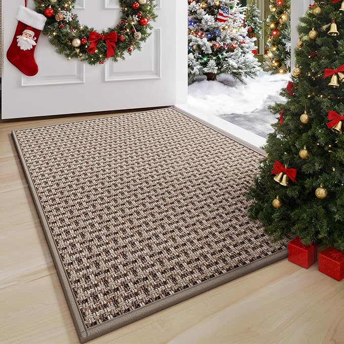 YDKGL Door Mat 17x30, Door Mat Indoor Entrance Dirt Resistant and Absorbent, Non-Slip Rubber Backing Front Door Mats, Easy Clean Low-Profile Doormat for Entryway, Front Door, Inside Entrance, Brown