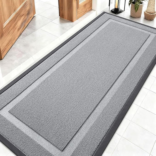 OLANLY Front Door Mat Indoor Outdoor Entrance, Waterproof All-Season, All-Weather Doormat, Sturdy Natural Rubber, Low Profile, Easy Clean Patio Porch Entryway Mat, 59x23, Ash Gray